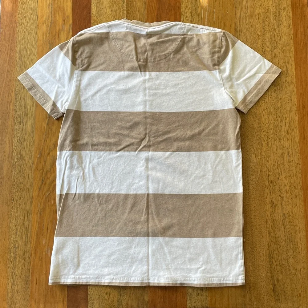 Hollister Men's Short Sleeve Shirt - Tan and White Stripes